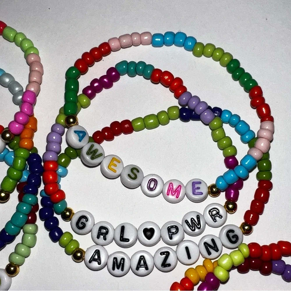 Colorful Beaded Friendship/Positive Inspirational Stretch Bracelets Set/Lot-14